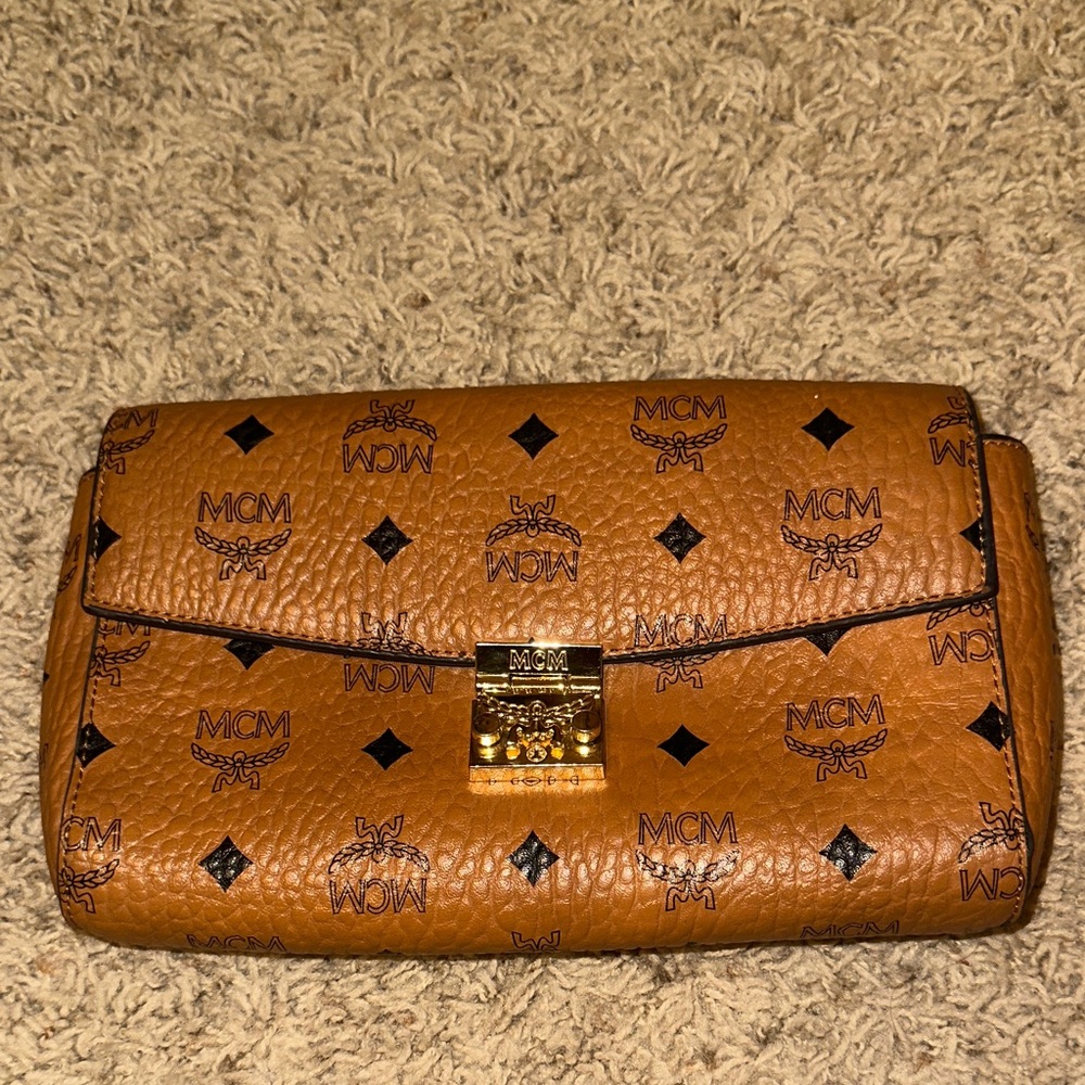Cognac Leather Clutch with Gold Clasp